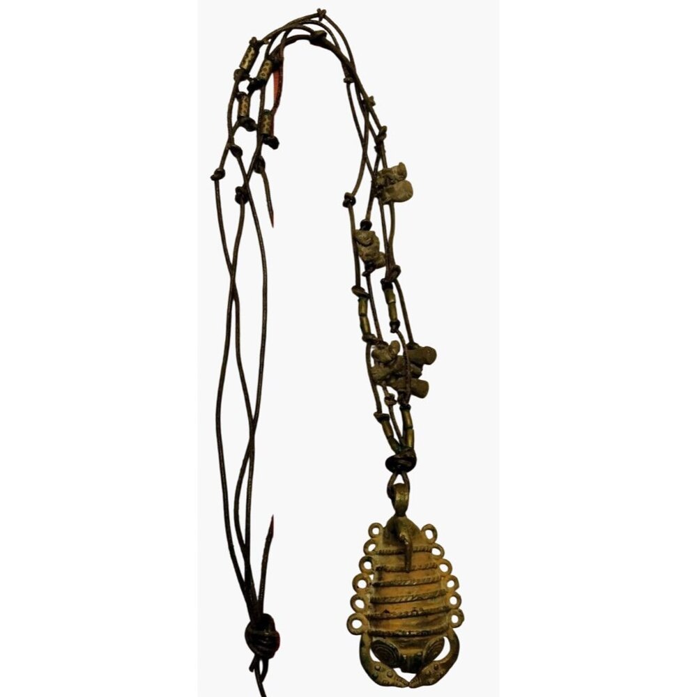 Crab Pendant Necklace Antique African Trade Bead Tribal Leather Goth Afrocentric - Picture 6 of 6